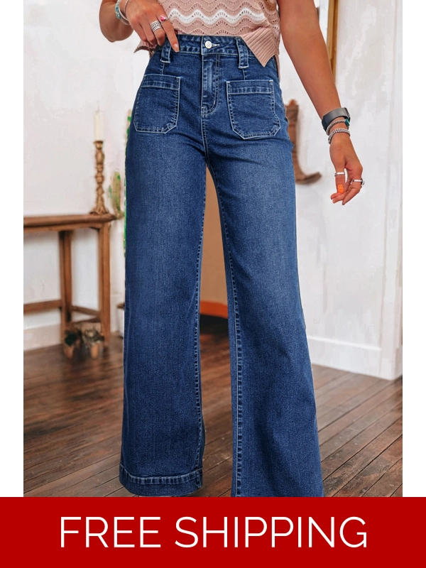 Sail Blue Wide Leg Pocketed High Waist Jeans
